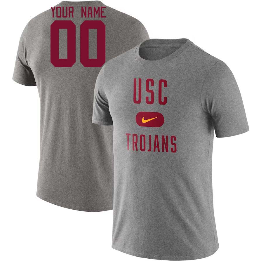 Custom USC Trojans Name And Number College Tshirt-Gray